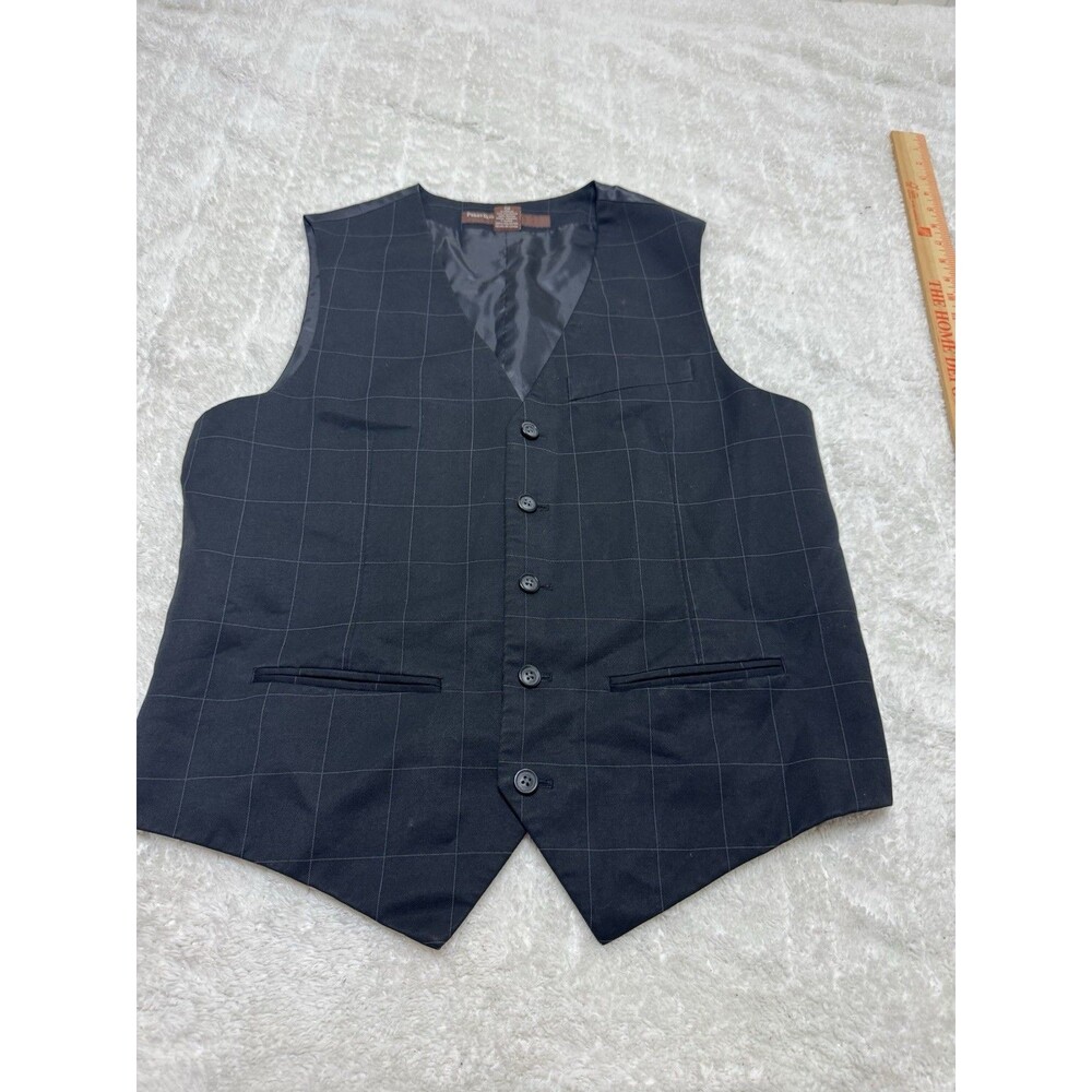 Perry Ellis Men’s Small S Black Windowpane Plaid Suit Dress Vest